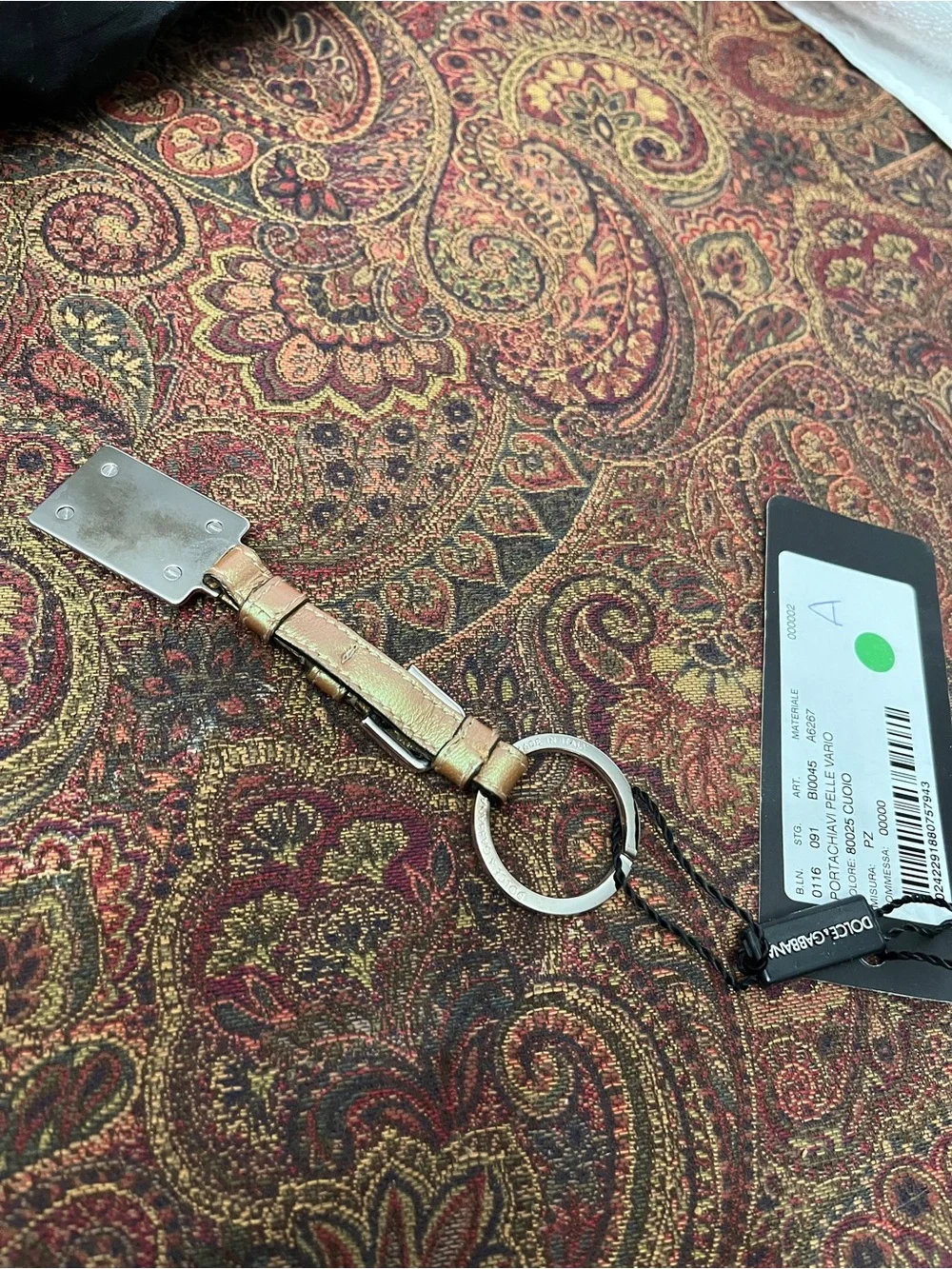 Dolce & Gabbana Iridescent Light Brown Leather Keyring - NWT - Authentic